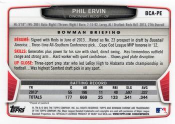 2013 Bowman Draft Picks & Prospects - Chrome Draft Pick Autographs #BCA-PE Phil Ervin Back