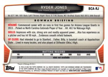2013 Bowman Draft Picks & Prospects - Chrome Draft Pick Autographs #BCA-RJ Ryder Jones Back