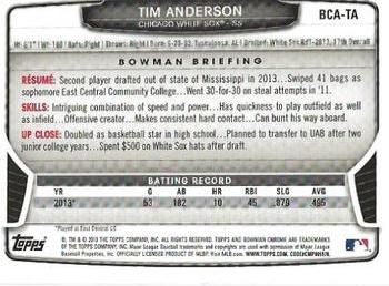 2013 Bowman Draft Picks & Prospects - Chrome Draft Pick Autographs #BCA-TA Tim Anderson Back