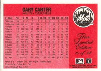 1986 Fleer Limited Edition #10 Gary Carter Back