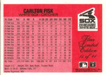 1986 Fleer Limited Edition #15 Carlton Fisk Back