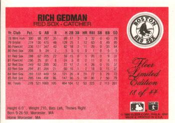 1986 Fleer Limited Edition #18 Rich Gedman Back