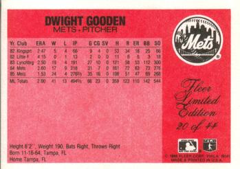 1986 Fleer Limited Edition #20 Dwight Gooden Back
