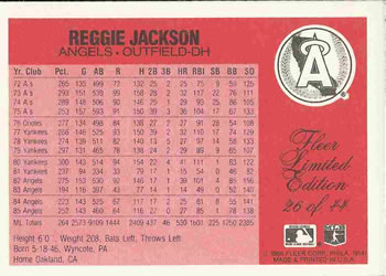 1986 Fleer Limited Edition #26 Reggie Jackson Back