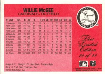 1986 Fleer Limited Edition #29 Willie McGee Back