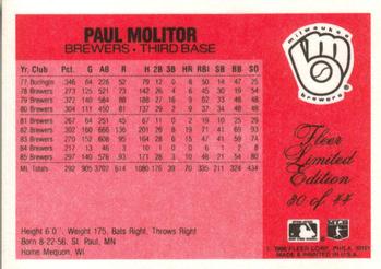 1986 Fleer Limited Edition #30 Paul Molitor Back