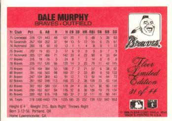 1986 Fleer Limited Edition #31 Dale Murphy Back