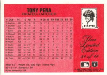 1986 Fleer Limited Edition #34 Tony Pena Back