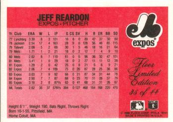 1986 Fleer Limited Edition #35 Jeff Reardon Back