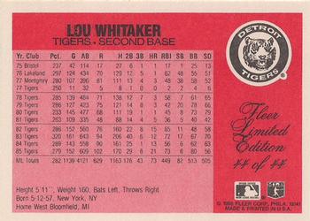 1986 Fleer Limited Edition #44 Lou Whitaker Back