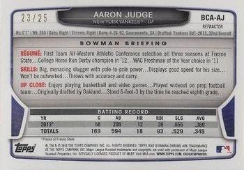 2013 Bowman Draft Picks & Prospects - Chrome Draft Pick Autographs Orange Refractors #BCA-AJ Aaron Judge Back