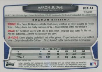 2013 Bowman Draft Picks & Prospects - Chrome Draft Pick Autographs Refractors #BCA-AJ Aaron Judge Back