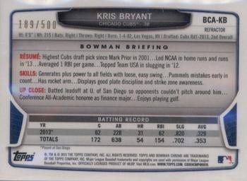 2013 Bowman Draft Picks & Prospects - Chrome Draft Pick Autographs Refractors #BCA-KB Kris Bryant Back