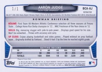 2013 Bowman Draft Picks & Prospects - Chrome Draft Pick Autographs Superfractors #BCA-AJ Aaron Judge Back