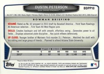 2013 Bowman Draft Picks & Prospects - Chrome Draft Picks #BDPP10 Dustin Peterson Back