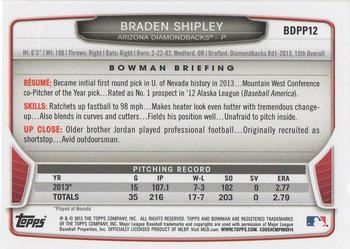 2013 Bowman Draft Picks & Prospects - Chrome Draft Picks #BDPP12 Braden Shipley Back