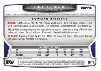 2013 Bowman Draft Picks & Prospects - Chrome Draft Picks #BDPP16 Hunter Renfroe Back