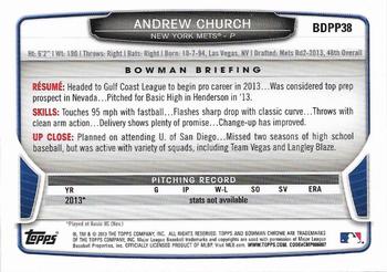 2013 Bowman Draft Picks & Prospects - Chrome Draft Picks #BDPP38 Andrew Church Back