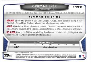 2013 Bowman Draft Picks & Prospects - Chrome Draft Picks #BDPP39 Casey Meisner Back