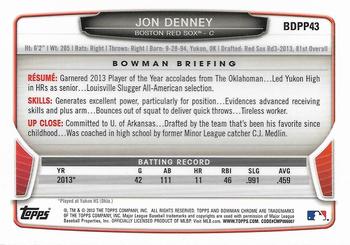 2013 Bowman Draft Picks & Prospects - Chrome Draft Picks #BDPP43 Jon Denney Back