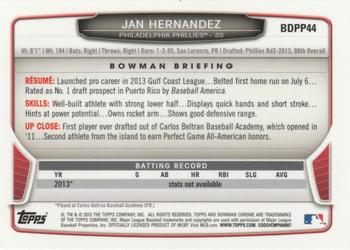 2013 Bowman Draft Picks & Prospects - Chrome Draft Picks #BDPP44 Jan Hernandez Back