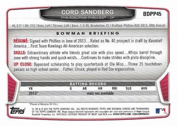 2013 Bowman Draft Picks & Prospects - Chrome Draft Picks #BDPP45 Cord Sandberg Back