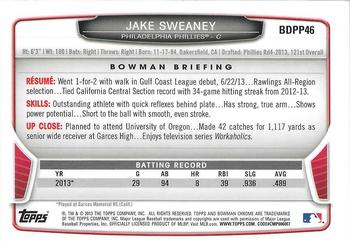 2013 Bowman Draft Picks & Prospects - Chrome Draft Picks #BDPP46 Jake Sweaney Back