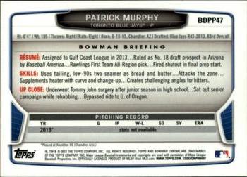 2013 Bowman Draft Picks & Prospects - Chrome Draft Picks #BDPP47 Patrick Murphy Back