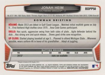 2013 Bowman Draft Picks & Prospects - Chrome Draft Picks #BDPP50 Jonah Heim Back