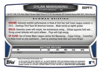 2013 Bowman Draft Picks & Prospects - Chrome Draft Picks #BDPP71 Dylan Manwaring Back