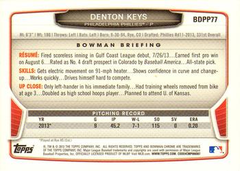 2013 Bowman Draft Picks & Prospects - Chrome Draft Picks #BDPP77 Denton Keys Back