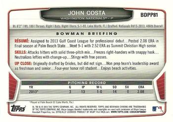 2013 Bowman Draft Picks & Prospects - Chrome Draft Picks #BDPP81 John Costa Back