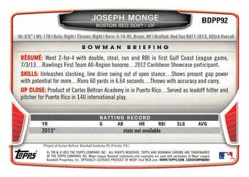 2013 Bowman Draft Picks & Prospects - Chrome Draft Picks #BDPP92 Joseph Monge Back