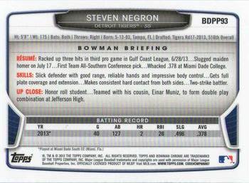 2013 Bowman Draft Picks & Prospects - Chrome Draft Picks #BDPP93 Steven Negron Back