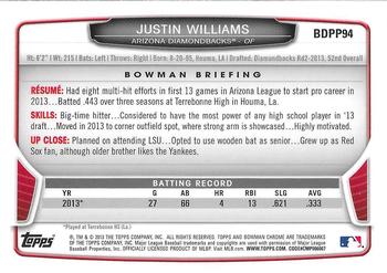 2013 Bowman Draft Picks & Prospects - Chrome Draft Picks #BDPP94 Justin Williams Back