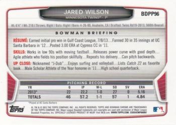 2013 Bowman Draft Picks & Prospects - Chrome Draft Picks #BDPP96 Jared Wilson Back