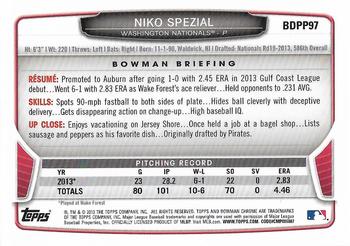 2013 Bowman Draft Picks & Prospects - Chrome Draft Picks #BDPP97 Niko Spezial Back