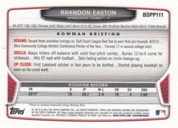 2013 Bowman Draft Picks & Prospects - Chrome Draft Picks #BDPP111 Brandon Easton Back