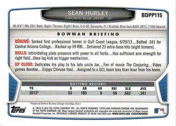 2013 Bowman Draft Picks & Prospects - Chrome Draft Picks #BDPP115 Sean Hurley Back
