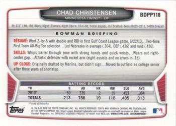 2013 Bowman Draft Picks & Prospects - Chrome Draft Picks #BDPP118 Chad Christensen Back