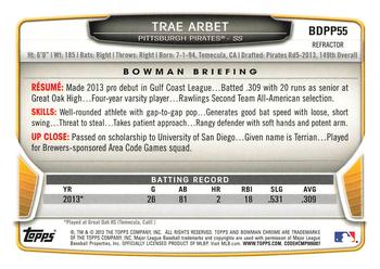 2013 Bowman Draft Picks & Prospects - Chrome Draft Picks Black Wave Refractors #BDPP55 Trae Arbet Back