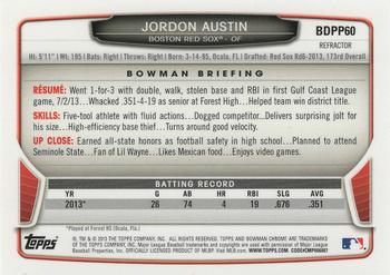 2013 Bowman Draft Picks & Prospects - Chrome Draft Picks Black Wave Refractors #BDPP60 Jordon Austin Back