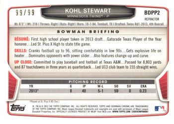 2013 Bowman Draft Picks & Prospects - Chrome Draft Picks Blue Refractors #BDPP2 Kohl Stewart Back