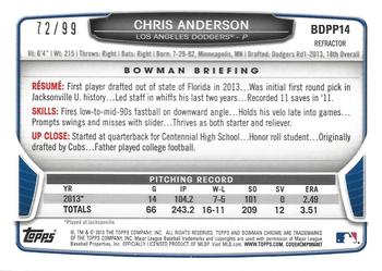 2013 Bowman Draft Picks & Prospects - Chrome Draft Picks Blue Refractors #BDPP14 Chris Anderson Back