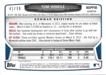 2013 Bowman Draft Picks & Prospects - Chrome Draft Picks Blue Refractors #BDPP30 Tom Windle Back