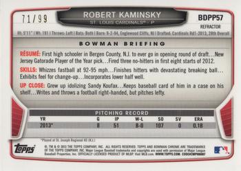 2013 Bowman Draft Picks & Prospects - Chrome Draft Picks Blue Refractors #BDPP57 Robert Kaminsky Back