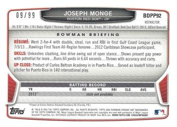 2013 Bowman Draft Picks & Prospects - Chrome Draft Picks Blue Refractors #BDPP92 Joseph Monge Back