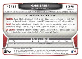 2013 Bowman Draft Picks & Prospects - Chrome Draft Picks Blue Refractors #BDPP98 Gabe Speier Back
