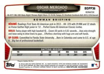 2013 Bowman Draft Picks & Prospects - Chrome Draft Picks Blue Wave Refractors #BDPP36 Oscar Mercado Back