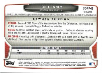 2013 Bowman Draft Picks & Prospects - Chrome Draft Picks Blue Wave Refractors #BDPP43 Jon Denney Back